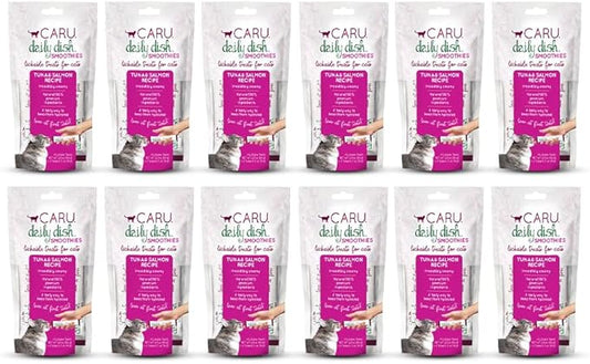 Caru - Daily Dish Smoothies - Lickable Tuna & Salmon Cat Treat - 4 Pouches per Pack - Pack of 12