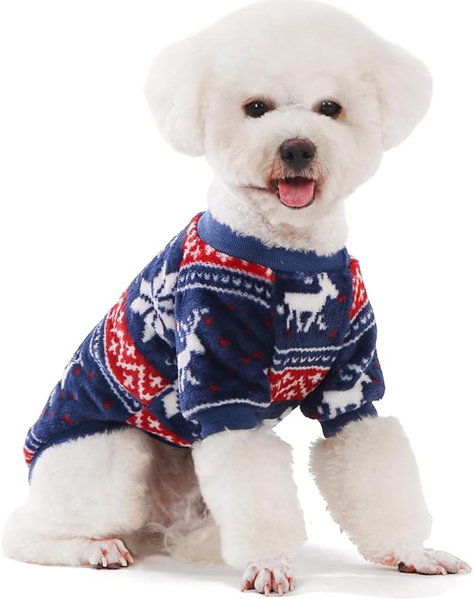 FabriCastle Christmas Dog Sweater, 2-Pack Dog Clothes XXS XS, Ultra Soft and Warm Pet Jackets for Small Dogs & Cats, Winter Pet Apparel Costumes, Puppy Outfits (Red,Blue, X-Small)