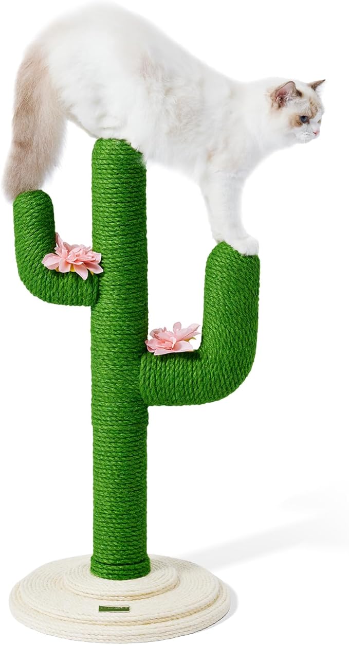 VETRESKA Cat Scratchers for Indoor Cats Cactus Cat Scratch Post Jute Rope, 31.5'' Tall Green Vertical Cactus Cat Tree Scratching Posts Protect Furniture