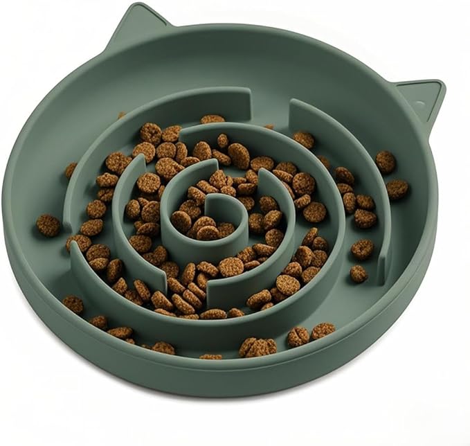 Slow Feeder Cat Bowl, Durable Anti-Gulping Cat Food Bowl for Healthy Digestion, Maze Design Easy to Clean for Wet/Dry Food(Green)