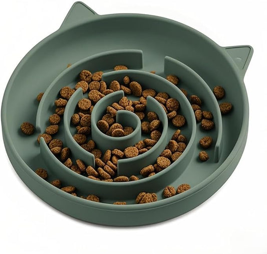Slow Feeder Cat Bowl, Durable Anti-Gulping Cat Food Bowl for Healthy Digestion, Maze Design Easy to Clean for Wet/Dry Food(Green)