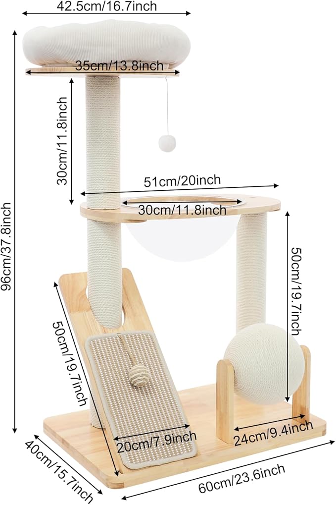 Wood Cat Tree Tower with Scratching Posts, Modern Natural Wood Cute Multifunctional Cat Tree Tower, Cat Scratcher & Resting Platform, Multifunctional Cat Tree for Indoor Cats (02 Style)