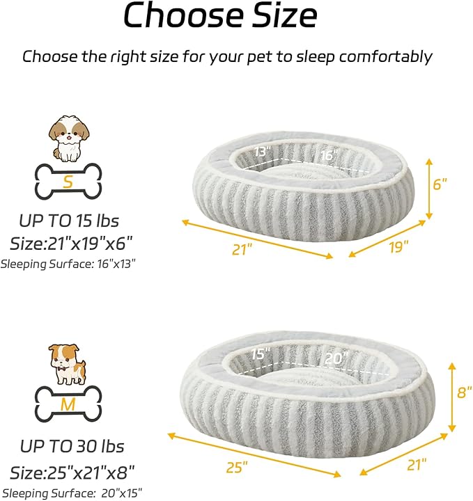 Dog Bed Medium Size Dogs, Washable Large Cat Beds for Indoor Cats with Anti-Slip Bottom, Supportive Soft Calming Sleeping Pet Bed for Puppy and Kitten, 25 inches, White