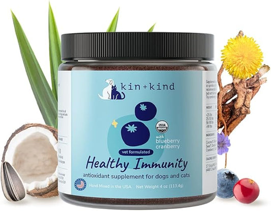 kin+kind Pet Vitamins and Supplements - Immune Support Supplement for Dogs & Cats - Natural Dog Supplements & Cat Supplements w/Organic Ingredients for Healthy Immunity - Made in USA - 4 oz (Medium)