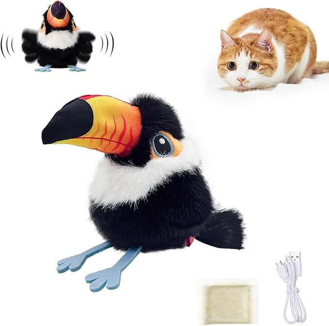 Petgravity Flapping Bird Cat Toy, Lifelike Chirp Tweet Kitten Toy, Rechargeable Touch Activated Cat Toy Interactive Catnip Toy Exercise Toys for All Breeds 5.1" (Black)