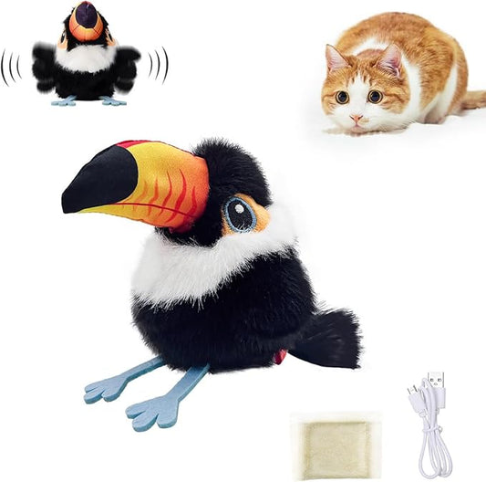 Petgravity Flapping Bird Cat Toy, Lifelike Chirp Tweet Kitten Toy, Rechargeable Touch Activated Cat Toy Interactive Catnip Toy Exercise Toys for All Breeds 5.1" (Black)
