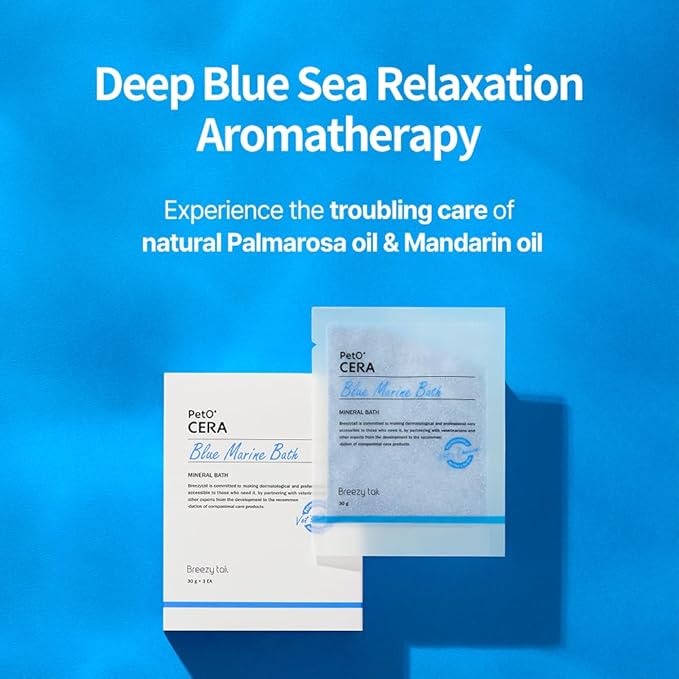 PetO’Cera Blue Marine Bath for Dogs, Deep Sea Water, Soothes Dry, Itchy Skin, Removes Debris, Conditions Coat, Anti-Lick Paw Soak, Hypoallergenic, Tear-Free, No-Rinse Dog Spa, Dog Grooming, 3.3 lbs