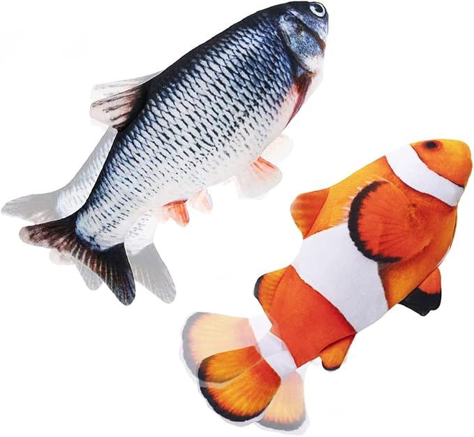 Interactive Cat Toys Flopping Fish with Catnip, Moving Cat Toys for Indoor Cats 2Pack, 11" Electric Automatic Kitten Kicker Exercise Toy, Wiggle SilverVine Floppy Fish for Small Dogs, Kitten