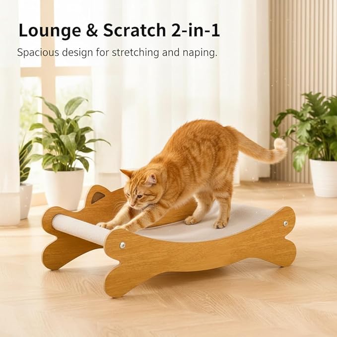Cat Scratcher Bed for Indoor Cats & Hammock Lounge & Scratch Pad,Wooden Modern Cat Scratcher & Cat Beds & Furniture Sturdy and Durable for All Types of Cats Play and Rest