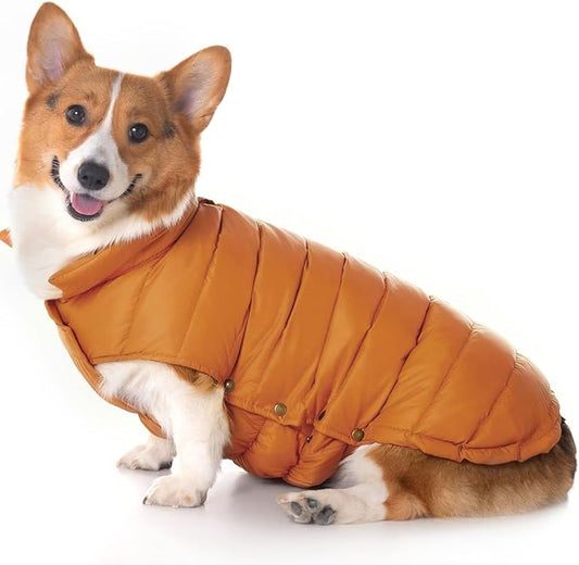 SPACE LION Dog Puffer Jacket, Down Winter Coat, Durable Outdoor Coat for Cold and Windy Conditions, Lightweight & Adjustable Fit Coats for Medium & Large Dogs, (Orange, Size20/XL)