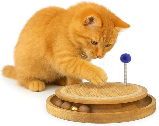 Natural Sisal Cat Scratcher Toy with Interactive Play Balls – Indoor Cat Scratch Pad for Furniture Protection, Exercise & Stress Relief