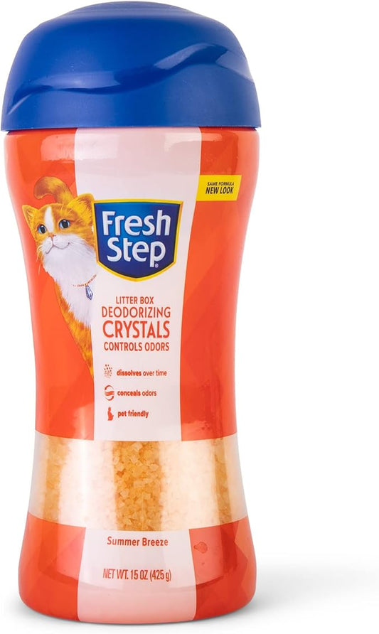 Fresh Step Cat Litter Crystals in Tropical Summer Breeze Scent - Cat Litter Box Deodorizer - Combats Odors and Neutralizes Smells to Keep Your Home Clean, 15 Ounce