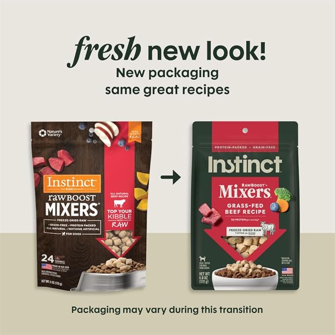 Instinct Raw Boost Mixers, Freeze Dried Dog Food Topper, Grain Free Recipe - All Natural Beef, 6 oz. Bag