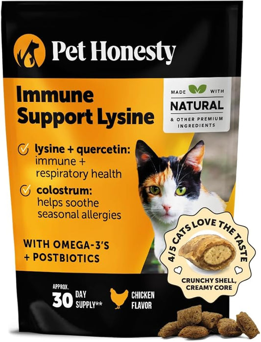 Cat Immune Support Lysine – Allergy Relief & Immune Health Supplement for Cats with L-Lysine, Colostrum, Quercetin & Omega-3 – Soothes Sneezing, Runny Nose & Itchy Skin Chicken, (30-Day Supply)