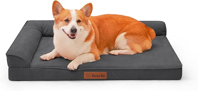Orthopedic Dog Bed Medium Size Dog, Memory Foam Dogs Bed for Medium Dogs, Washable and Removable Microsuede Cover, Waterproof Liner, Non-Skid Bottom, 35x23x6 Inches, Dark Grey