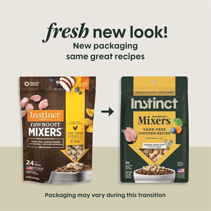 Instinct Raw Boost Mixers, Freeze Dried Dog Food Topper, Grain Free - Cage Free Chicken, 6 oz. Bag