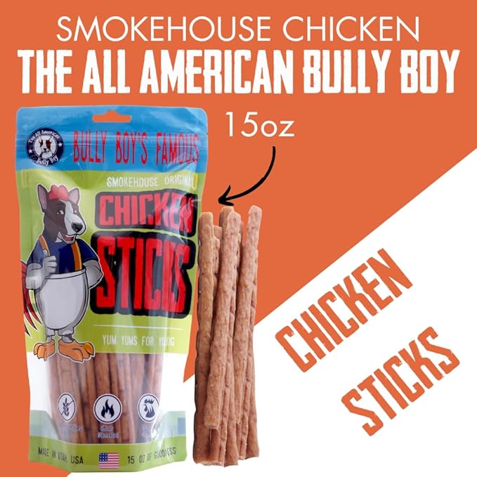 Bully Boy's Famous Chicken Sticks Dog Treats | Free from Wheat, Corn, Soy, or Gluten | USA Sourced Ingredients | with Smokehouse Chicken | Made in Utah | 15 oz - 2 Pack