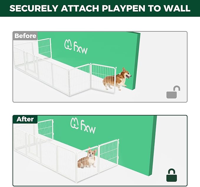 FXW Homeplus Unleashed Indoor Dog Playpen - Stress-Free and Safe Play, Heavy Duty 32 Inch 8 Panels with Fence-to-Wall Anchor (Pack of 4) for Small and Medium Dogs, White│Patented