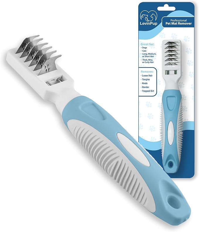 Pet Mat Remover – Professional Dematting Comb for Dogs and Cats – Stainless Steel Rounded Teeth for Gentle Knot & Tangle Removal – Dog Dematting Tools & Dog Grooming Supplies