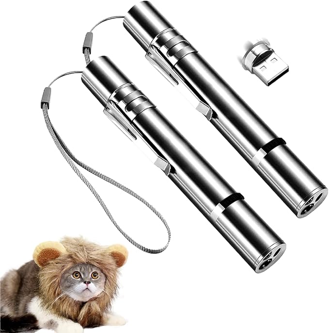 Laser Pointer Cat Toy, Interactive Toy with Red Dot LED Light Pointer, Long Range 3 Modes Projection Playpen for Kitten Interaction,USB Recharge Pointer (2 PCS)
