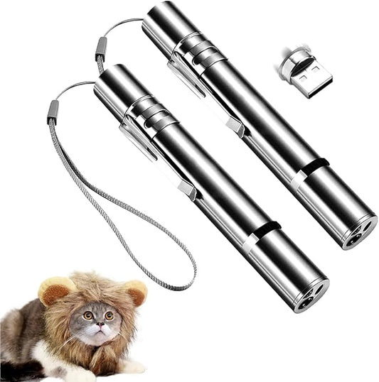 Laser Pointer Cat Toy, Interactive Toy with Red Dot LED Light Pointer, Long Range 3 Modes Projection Playpen for Kitten Interaction,USB Recharge Pointer (2 PCS)