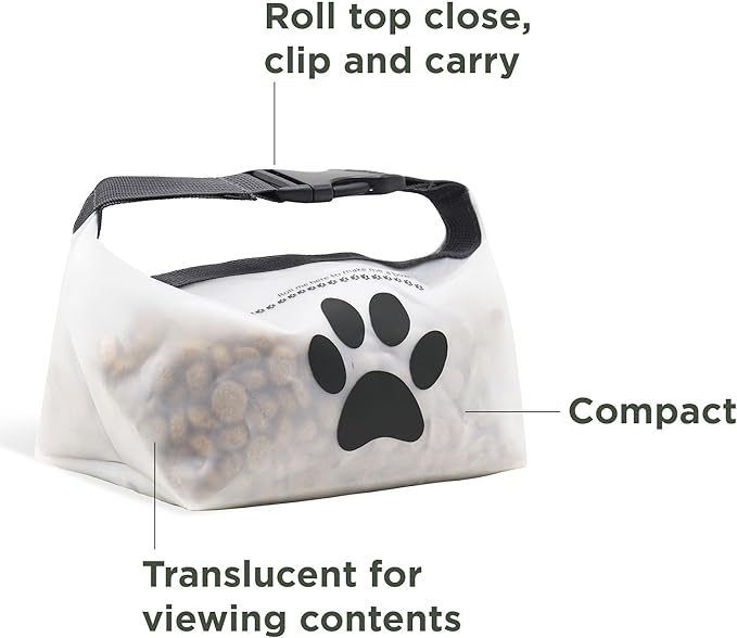 (re) zip Clip N' Go Pet Bowl 2-Pack | Collapsible Portable Dog Food Storage Bag and Feeding/Water Bowl | BPA-Free, Food Grade, Leakproof | Reusable, Machine Washable (Clear)