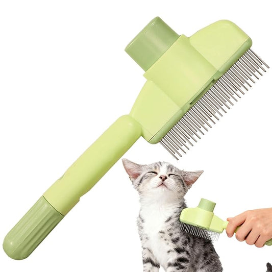 Dogs and Cats Comb with Release Button, Pet Hair Removal Tools with Safe Stainless Steel Teeth for Deshedding, Cat Grooming Supplies for Long/Short Hair, Cat Brush for Shedding, Green