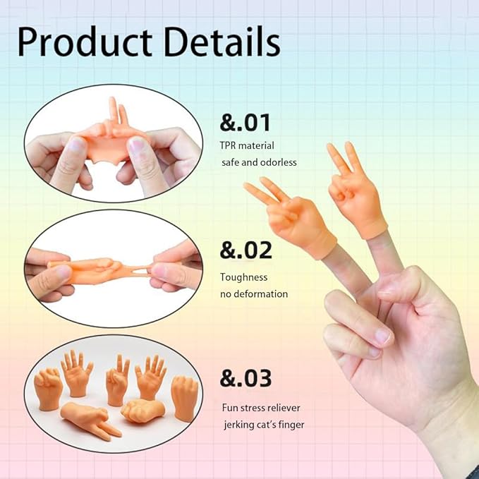 Tiny Hands,Cat Interactive Small Fingers,High Elasticity Hands for Cats,Mini Hands for Cats,Funny Toys. (High Elasticity-6PCS)