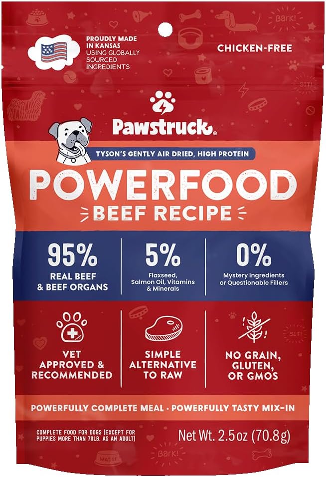 Pawstruck Air Dried Dog Food with Real Beef, Grain Free, Made in USA, Non-GMO, Vet Recommended, High Protein Limited Ingredient Full-Feed, All Breeds & Ages, 2.5oz Trial Bag