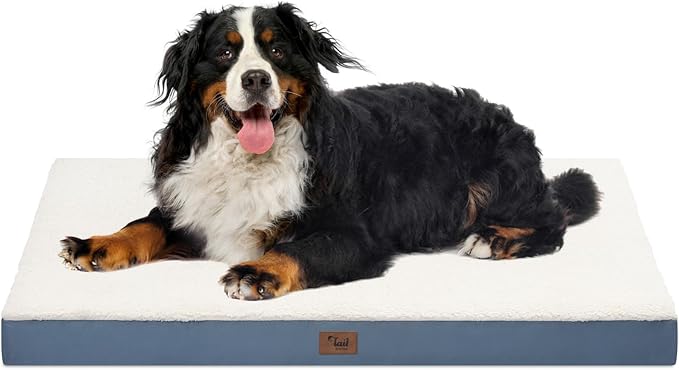 Dog Beds for Large Dogs, Comfort Orthopedic Dog Bed for Extra Large Dogs, Big Waterproof Pet Bed with Washable Removable Oxford Cover, Blue White