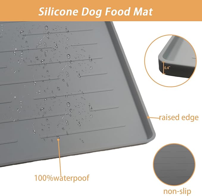 18" x 12" Dog Food Mat, Silicone Pet Mats for Food and Water, Nonslip Pet Feeding Mats for Floors, Dog Cat Bowl Mat with Raised Edges, Dark Green