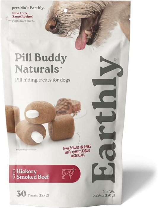 Earthly Pill Buddy Naturals - Beef Recipe Pill Hiding Treats for Dogs - Make A Perfect Pill Concealing Pocket Or Pouch for Any Size Medication - 30 Servings