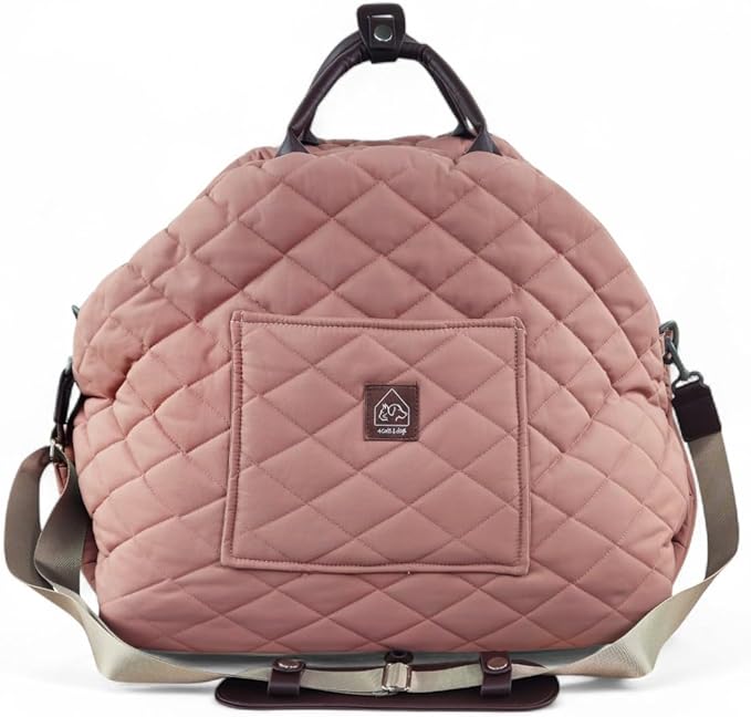 4 Cats & Dogs Mew Mew Travel Pet Bed – Soft Carrier for Small Dogs & Cats, Water-Resistant Quilted Shell, Adjustable Belts, Anti-Slip Bottom, Portable Pet Bed & Travel Bag - Rose