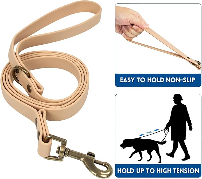 Wisedog Dog Collar and Leash Set, Waterproof Adjustable Puppy Collars with Cute Tag 4FT Dog Leash with Poop Bag for Small Medium Large Dogs (S, Sand Color)