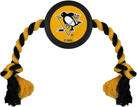 Pets First NHL Pittsburgh Penguins Puck Toy for Dogs & Cats. Play Hockey with Your Pet with This Licensed Dog Tough Toy Reward!