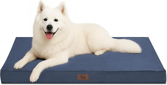 Outdoor Large Washable Dog Bed, Orthopedic Egg Crate Foam Dog Crate Mat for Large Dogs with Removable Oxford Cooling Cover, Navy