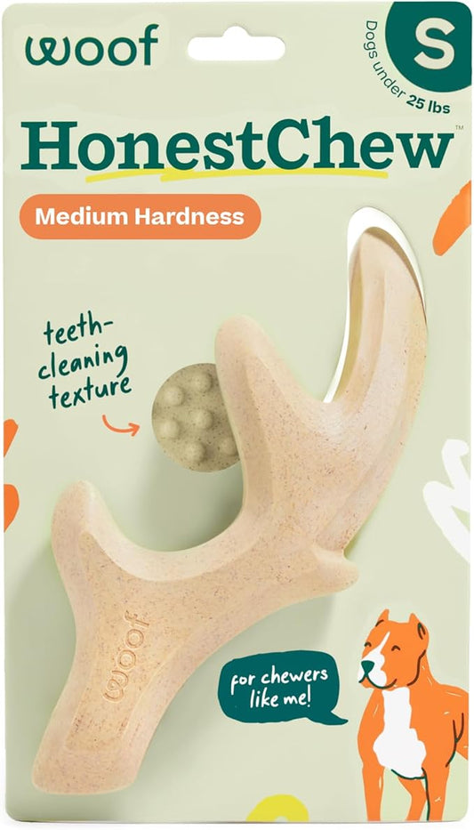 WOOF HonestChew Dog Toy Antler - Durable Dog Chews - Made with Natural, Plant-Based Ingredients - Splinter-Resistant - Safer Than Dog Bones - Small