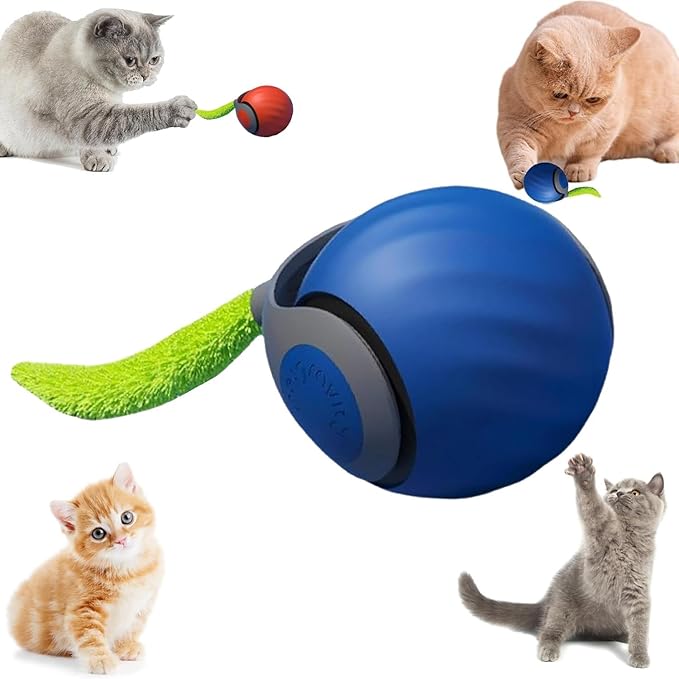 Interactive Cat Toys for Indoor Cats & Dogs, 2025 Newly Upgraded Version Tail 3.0 Cat Toys, Smart Interactive Cat & Dog Toy Ball, Automatic Moving Ball Christmas Birthday Gift for Pets (Blue)
