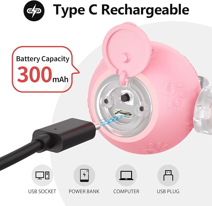 Interactive Cat Toys, Automatic Moving Cat Toys for Bored Indoor Adult Cats, Fast Rolling, Chirping & Motion-Activated Kitty Toys, Fun Gift for Cats with Speedy Tail 2.0, USB Rechargeable (Pink)