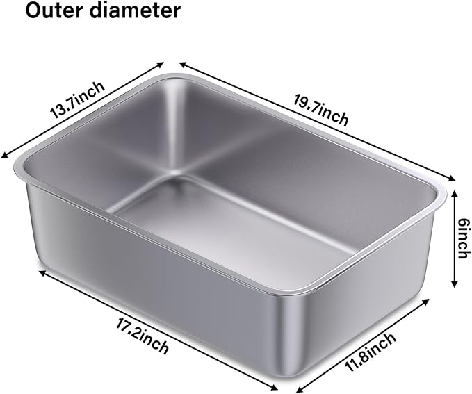 Stainless Steel Litter Box 2 Pack,19.7"x13.7"x6" Large Metal Litter Box for Kitty/Cat/Rabbits, Easy to Clean, Non Stick Litterbox No Smell for Adult Cats