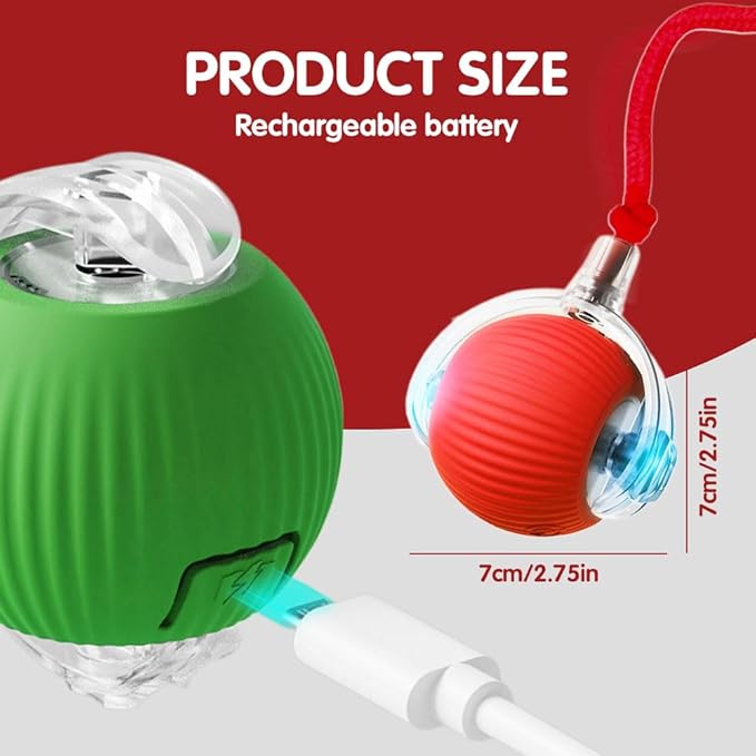 Yilia Interactive Rolling Cat Dog Ball Toy, Upgrade Automatic Moving Cat Toys, Self Rolling Dog Ball Interactive Cat Toys, Smart Automatic Electric Balls Toys for Bored Cats Dogs (GR+RD)