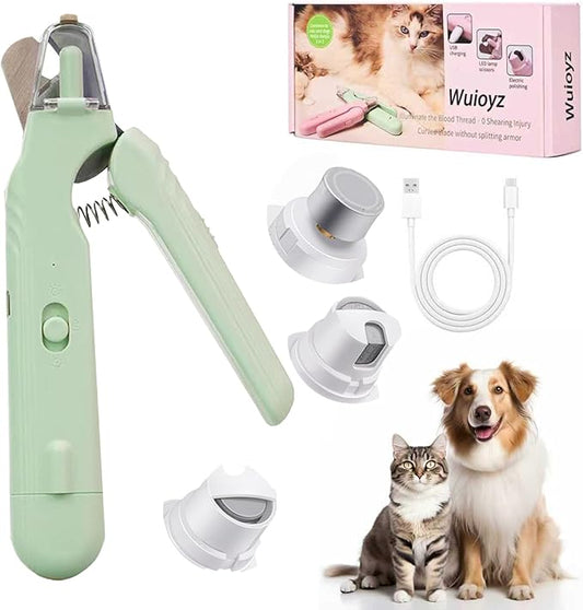 2-in-1 Dog Nail Grinder &Dog Nail Clippers with Light，Cat Nail Clippers ，Ultra-Quiet, USB Rechargeable, Multiple Grinding Methods, and Splash Guard for Large Medium Small Dogs Cats Pets(Green)
