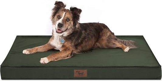 Outdoor All Weather Large Dog Bed, Waterproof Dog Bed for Large Dogs 36x27 Inch, Orthopedic Egg Crate Foam Pet Bed with Washable Removable Oxford Cooling Cover, Dark Green