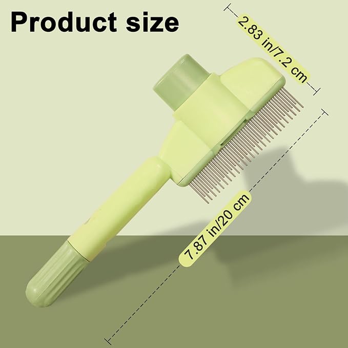 Dogs and Cats Comb with Release Button, Pet Hair Removal Tools with Safe Stainless Steel Teeth for Deshedding, Cat Grooming Supplies for Long/Short Hair, Cat Brush for Shedding, Green