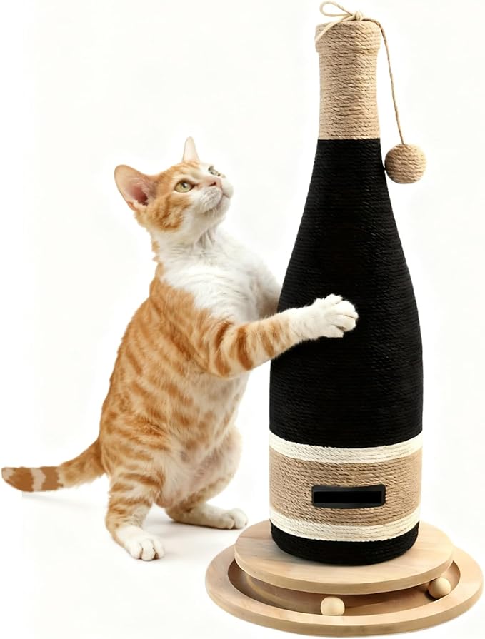 Wine Bottle Cat Scratching Post - 24.8 Inch Vertical Scratcher with Interactive Ball Track, Premium Sisal & Sturdy Base for Indoor Cats, Modern Home Décor