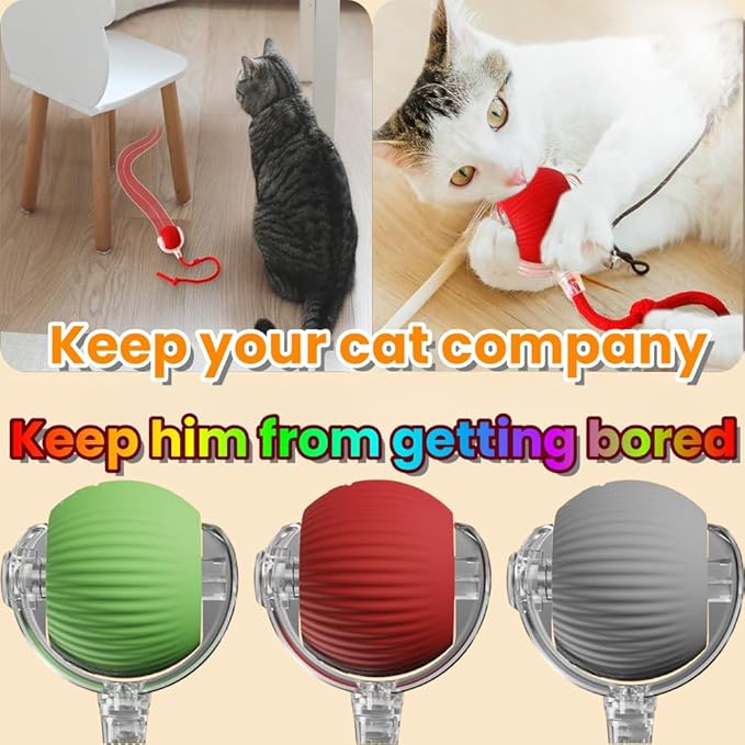 Interactive Rolling Cat Ball, Cat Rotating Toy, 360° Smart Rolling Ball Toy Electric Balls,Suitable for Floors, Carpets, Tiles, Living Rooms (Green+red)