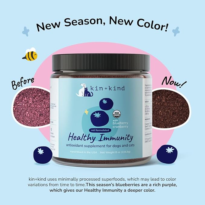 kin+kind Pet Vitamins and Supplements - Immune Support Supplement for Dogs & Cats - Natural Dog Supplements & Cat Supplements w/Organic Ingredients for Healthy Immunity - Made in USA - 4 oz (Medium)