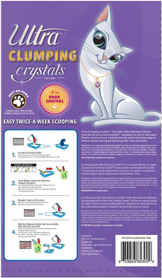 Ultra Pet Clumping Crystal Cat Litter, White Crystals with Multicolor Crystals, 5 Lbs (Pack of 2)
