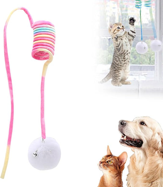 Drkicsy Hanging Spring Plush Cat Toy Ball, Hanging Cat Toys for Indoor Cats with Bell, Pet Spring Toy Interactive Toys for Cats Kittens Play Chase Exercise (Pink)