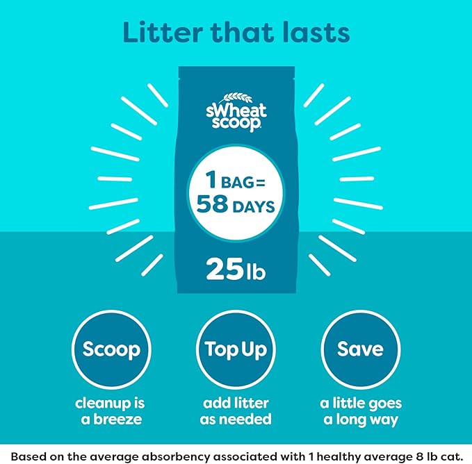 sWheat Scoop Natural Wheat Cat Litter, Original, Fast Clumping with Odor Neutralizing Enzymes, 25 Pound Bag